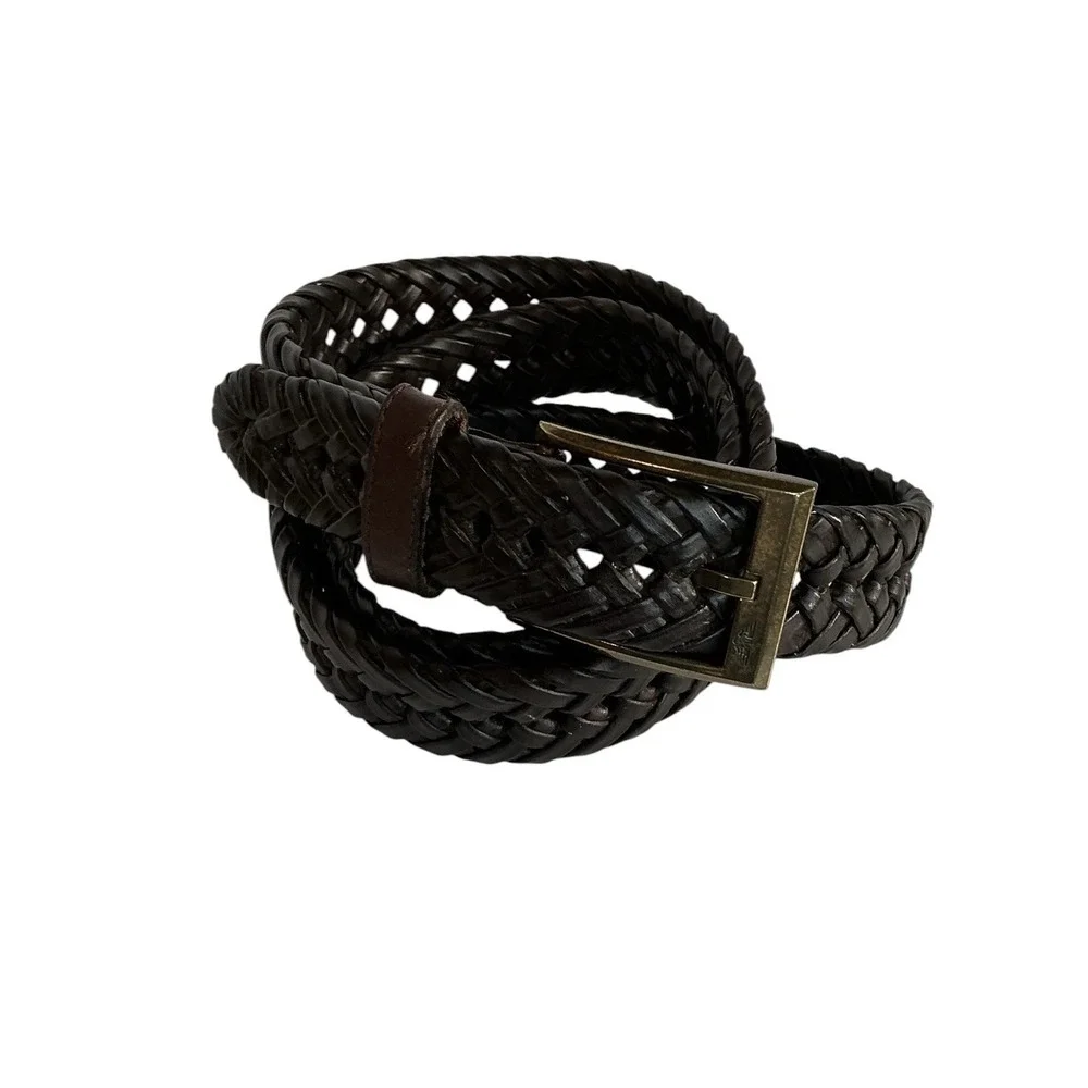 Mens Dockers Woven Leather Dress Belt Size up to 44 Dark Brown Braided 11DO0403